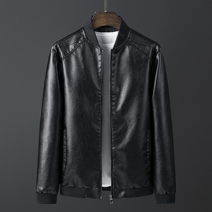 [Cross-Border M-8Xl] Plus Size Leather Jacket for Men, Fleece-Lined and Thickened Casual Coat, Winter Trench Coat