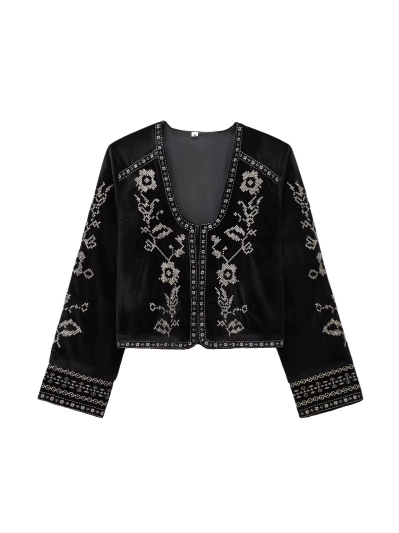 Spring velvet swan, длинные рукава, куртка, Amazon, оптовый, европейский стиль, с вышивкой