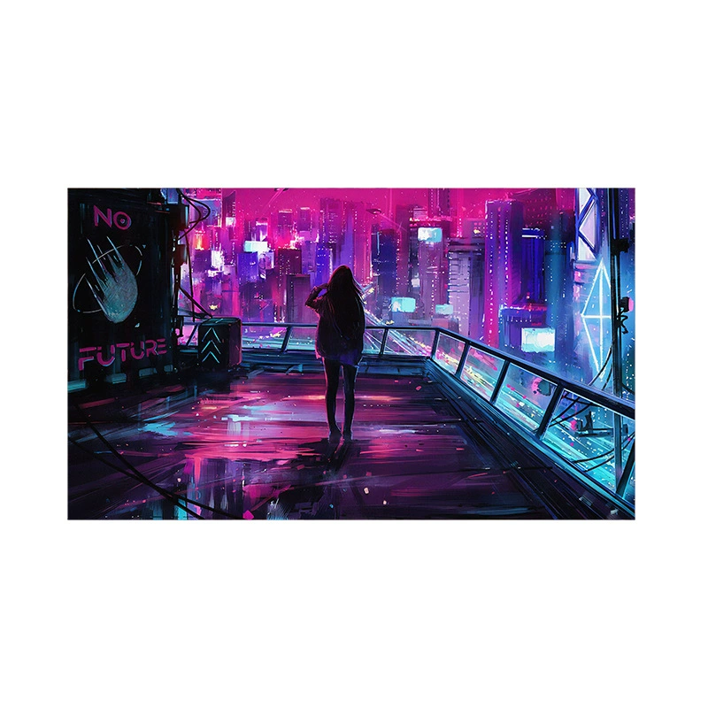Постер cyberpunk неоновый город, размеры 38×65 см, 85×155 см, 110×200 см