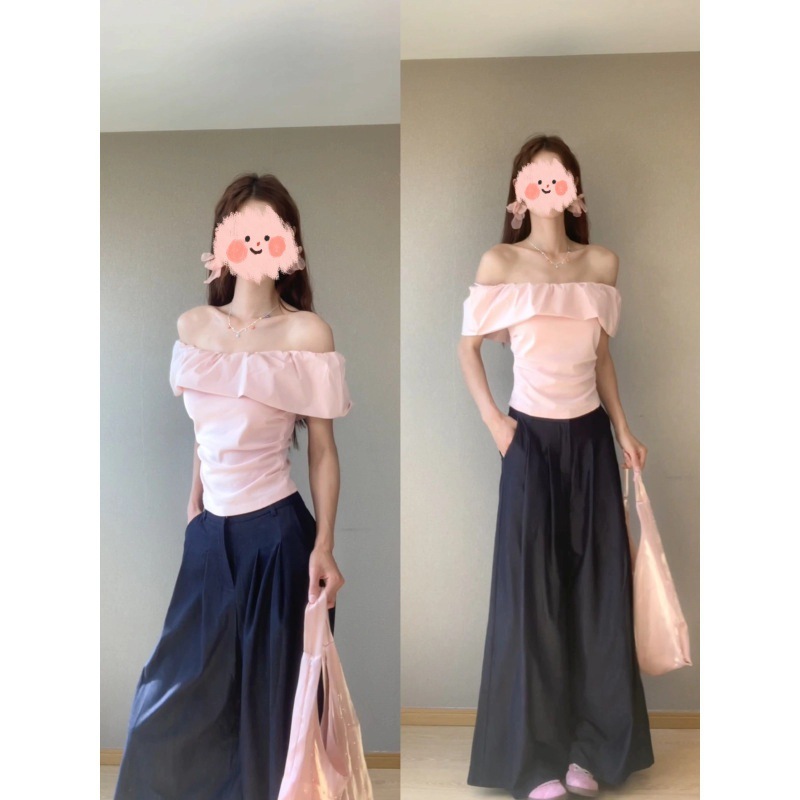 ワンショルダー半袖レディース夏新作美しい花のつぼみ襟白半袖スリムフィットオフショルダートップ純粋な欲望の着用|undefined