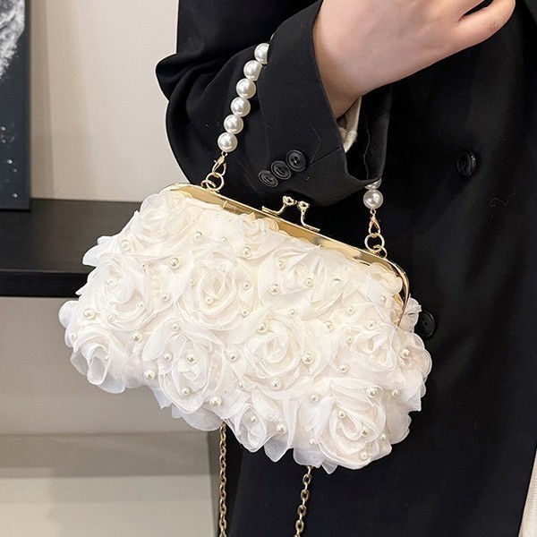 Cross-border bag women's dinner flower clip shell bag 2025 spring new pearl handbag chain messenger bag