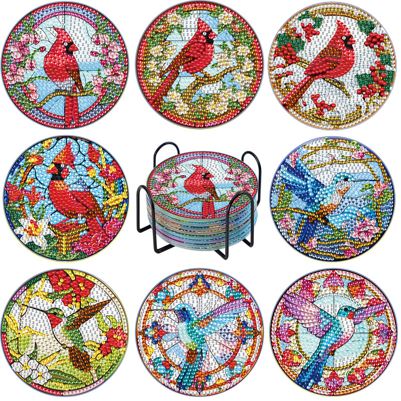 Posavasos de pintura de diamantes de diamantes de diamantes completos transfronterizos hechos a mano almohadilla de aislamiento térmico de diamantes de punto de acrílico redondo de bricolaje fondo de corcho antideslizante posavasos