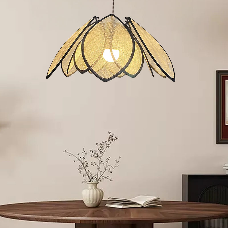 Lámpara del restaurante retro francesa lámpara de pétalos de alta sensación de crema de viento medieval de viento tranquilo de la sala de estar dormitorio iluminación de la mesa de comedor