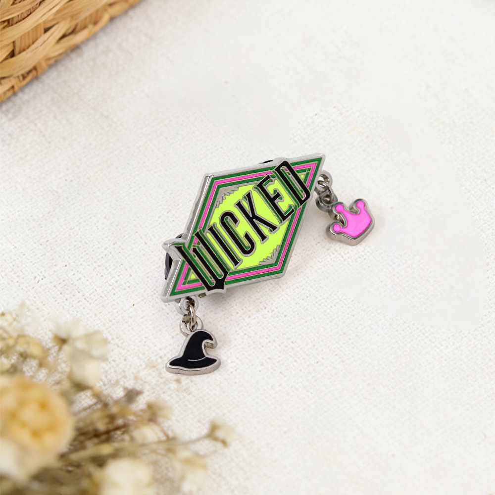 Musical-Themed Merchandise: Evil Witch Brooch, Witch Hat and Crown Pendant Badge, Diamond-Shaped Metal Backpack Accessory