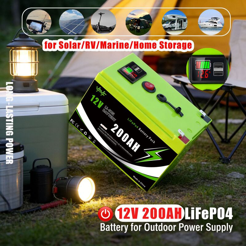 12V 200Ah Lithium Iron Phosphate Battery Pack, with Built-In Bms Dual USB Interface and Power Indicator, Versatile in Use 12V 200Ah Lithium Iron Phosphate Battery Pack, with Built-In Bms Dual USB Interface and Power Indicator, Versatile in Use