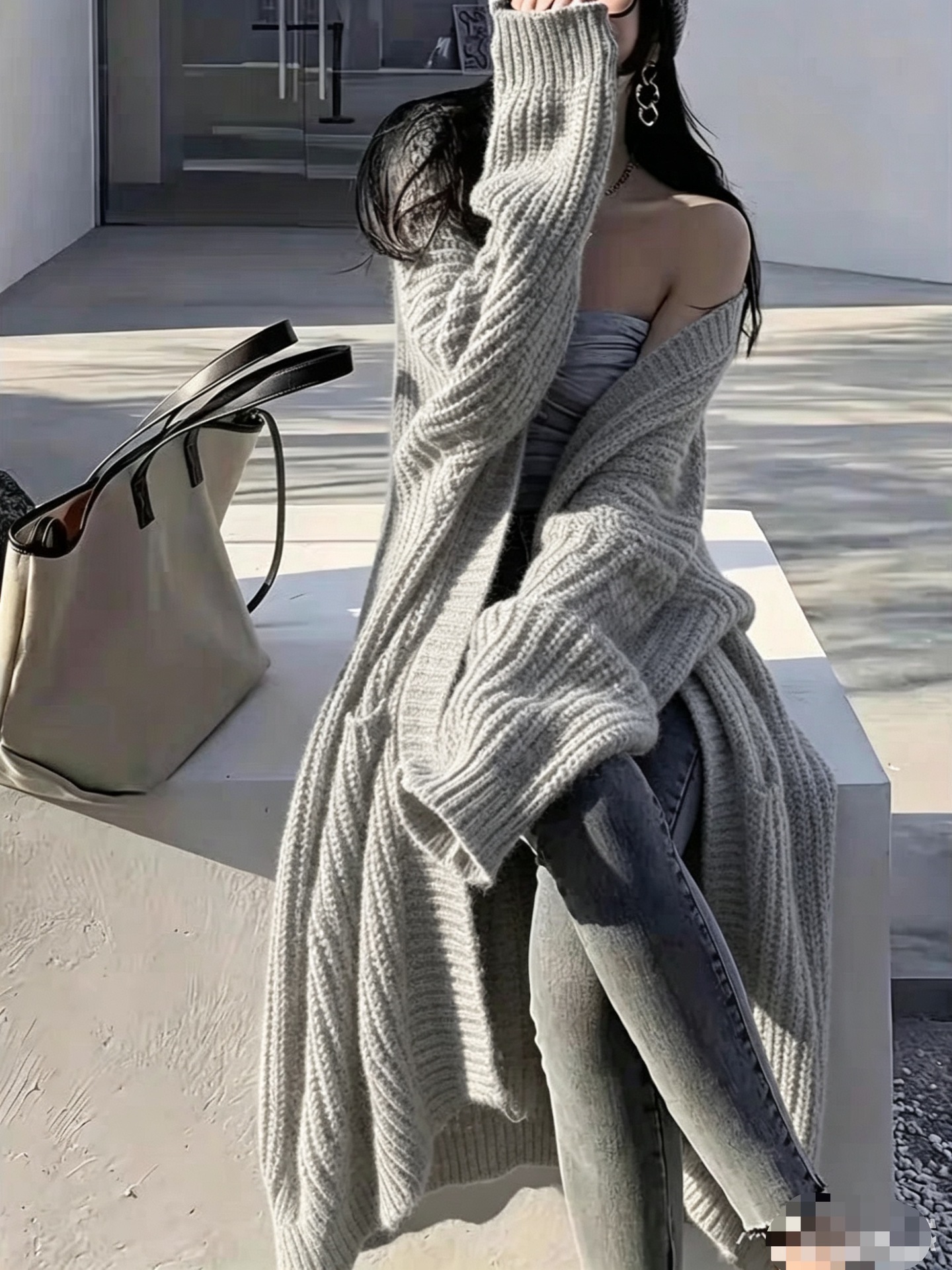 Suéter de rodilla grueso de otoño y invierno abrigo femenino suelto versátil fondo de manga larga jersey cardigan perezoso tendencia media y larga image 17