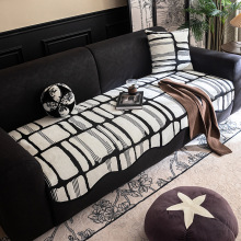 异形高级感沙发垫新款雪尼尔坐垫子四季通用防滑黑白沙发套罩盖布