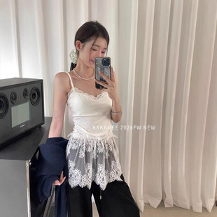 Autumn Korean Style Stacked Wearing Artifact Sling Beautiful Back Pure Lace Inner Wearing Bracket Pad Outer Wearing Skirt Vest for Women