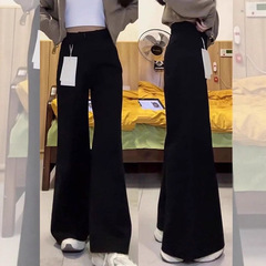 黑色微喇阔腿牛仔裤女秋季新款大码胖mm宽松显瘦梨形身材喇叭裤子