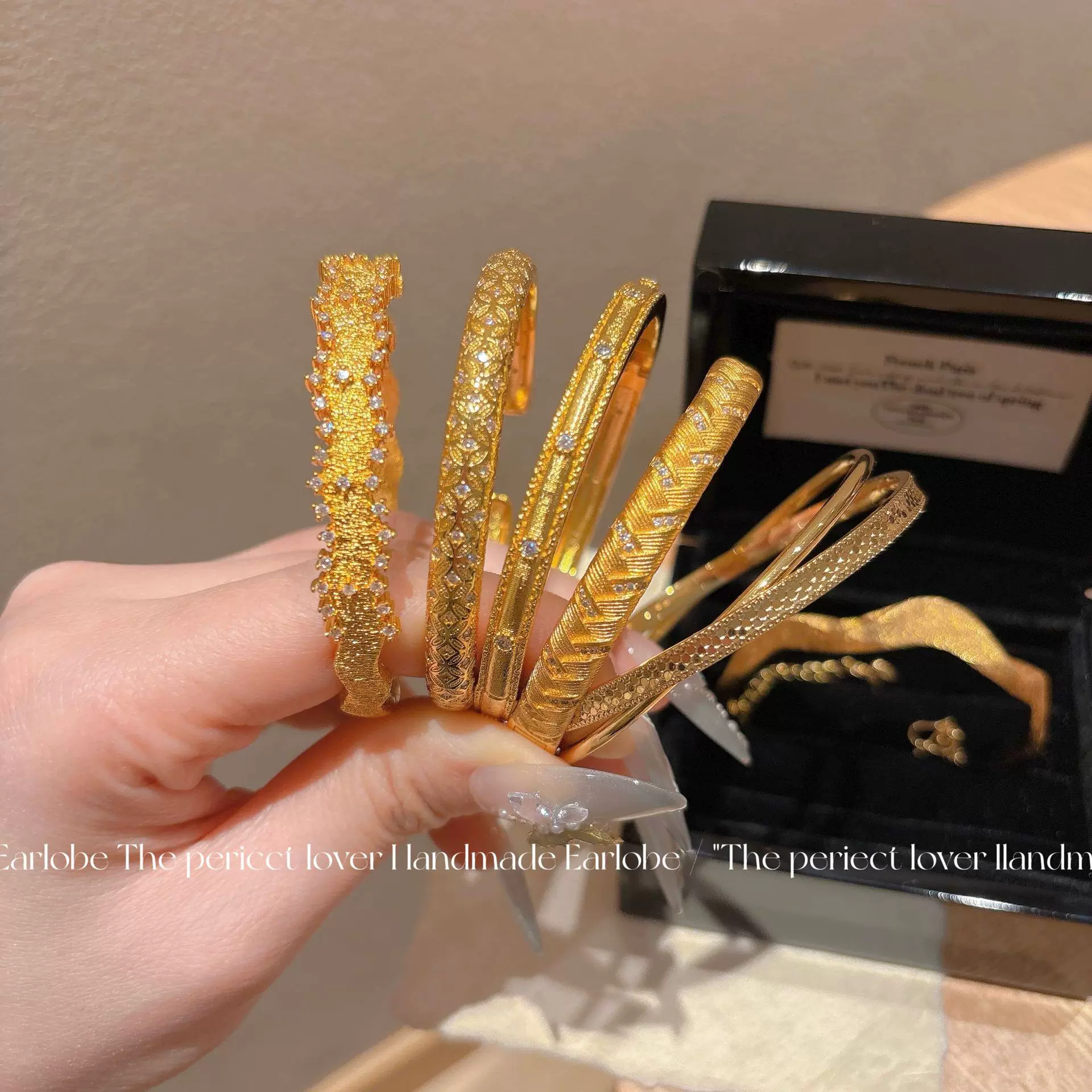 古法越南沙金设计感沙金锆石手镯组合新款显贵气爆闪久不掉色手饰