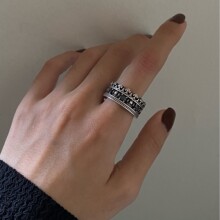 跨境原创皇冠做旧复古十字架古风 925银男女情侣中性通用戒指闭口