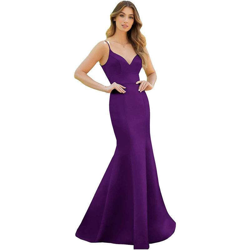 2024 New Summer Ladies Mermaid Slim Sexy Suspender Satin Bridesmaid Dress Prom Long Evening Dress
