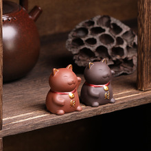 紫砂茶宠摆件 精品可养 小花宠迷你可爱猫创意陶瓷家居装饰品茶玩