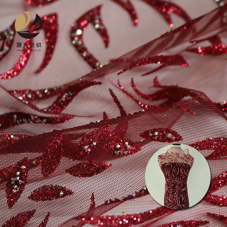 2024 nueva gaza de malla en stock encaje de malla rociado oro diamante vestido de boda tela