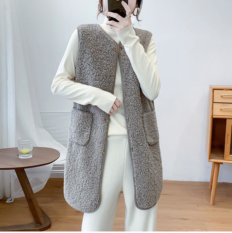 Estilo coreano de media longitud Chaleco de piel de cordero falso Otoño e Invierno desgaste exterior 2023 grano de piel de terciopelo Chaleco de una sola pieza Chaleco de felpa image 2