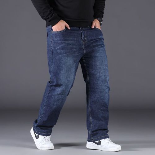 Spring and Autumn Season Large Men's Jeans Loose Straight Leg High-Waisted Men's Pants Plus Size Men's Clothing Thickened and Enlarged Elastic Pants