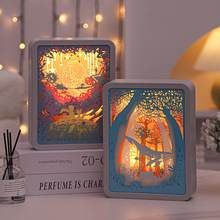 跨境3D彩色纸雕灯南江花月古风小夜灯床头氛围灯装饰画星球小王子