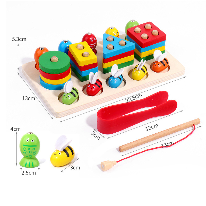 Clip de pesca transfronteriza columna de abeja para bebés mano-ojos coordinación geometría emparejamiento cognitivo juguete de educación temprana hecha de bloques