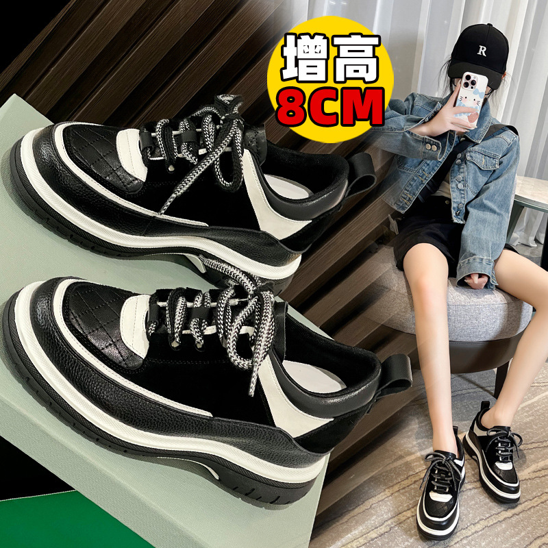 Spring and Autumn New High-End Style Little Chanel Sneakers for Women, Panda Shoes with 8cm Thick Sole, Height-Increasing Casual Shoes for Petite Women