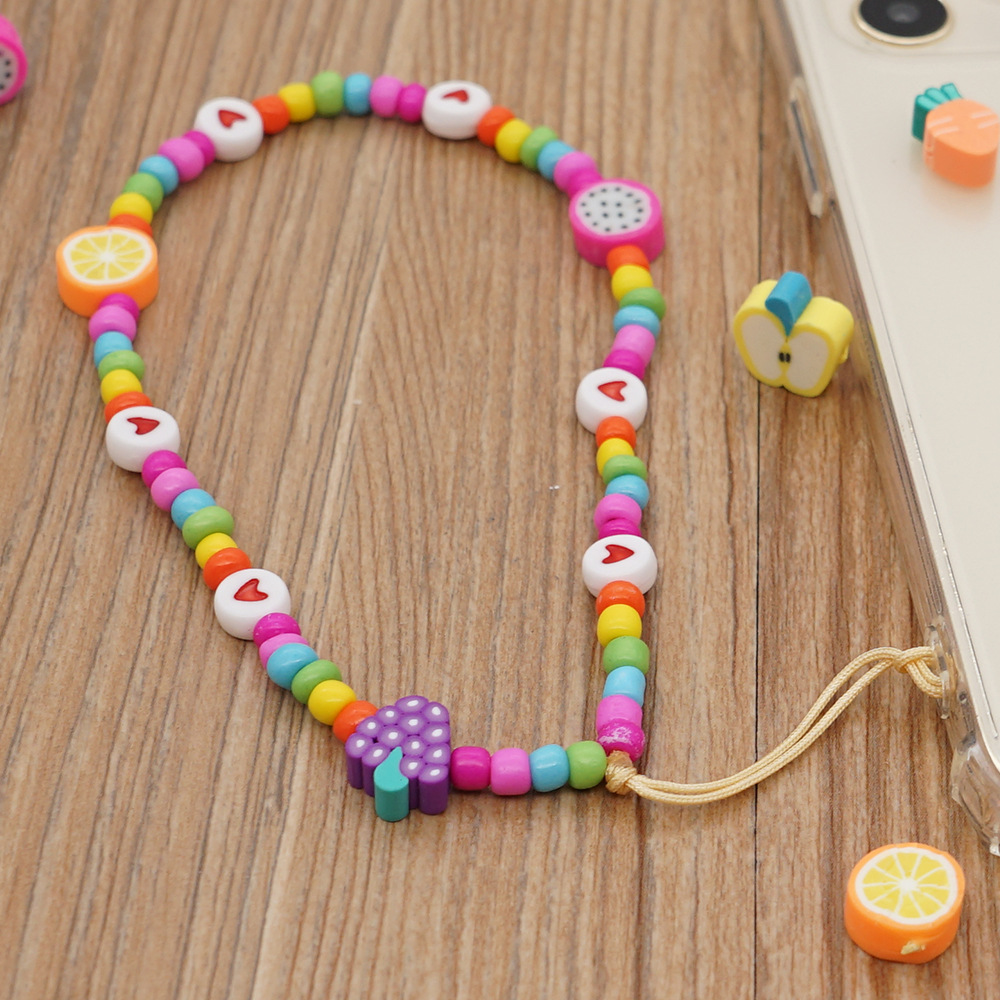 fashion letter beaded handwoven colorful beads mobile phone chainpicture3