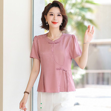 夏季中年妈妈装洋气短袖上衣短款小衫中老年时尚休闲宽松T恤女装