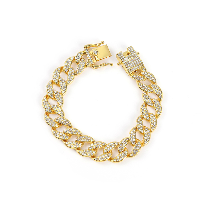 Cadena cubana ovalada extragrande, accesorio de aleación con diamantes completos, diseño ondulado, estilo europeo y americano, joyería unisex de moda, cadena de collar estilo hip-hop.