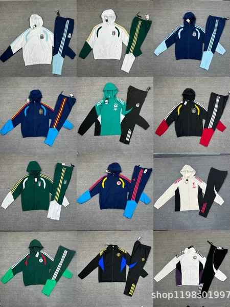 New Football Windbreaker Jacket with Long Sleeves, Zipper, and Hood - Liverpool, Germany, Italy, Spain