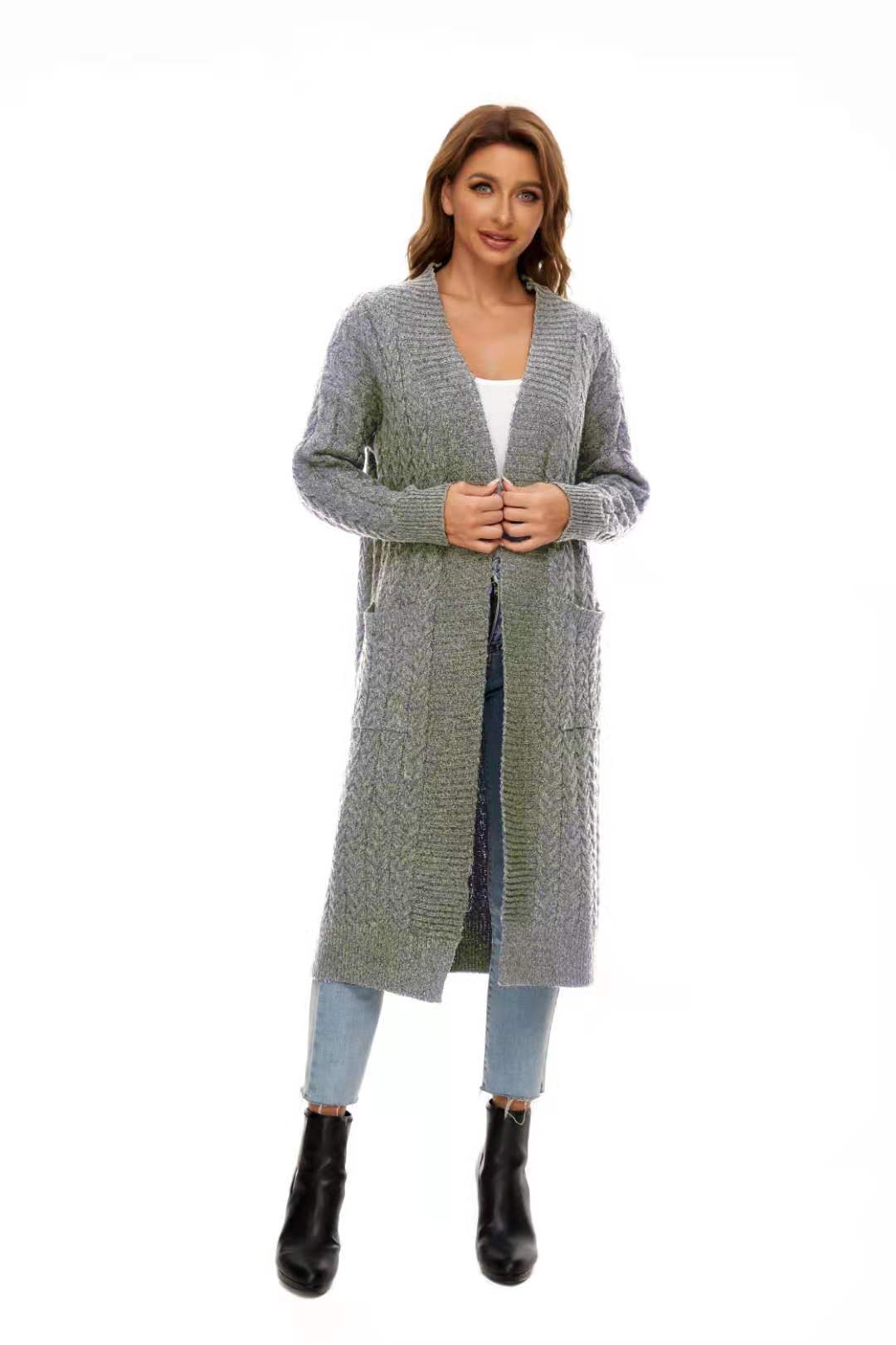 women s solid color twist thick pockets and long knitted cardigan nihaostyles clothing wholesale NSSX73195