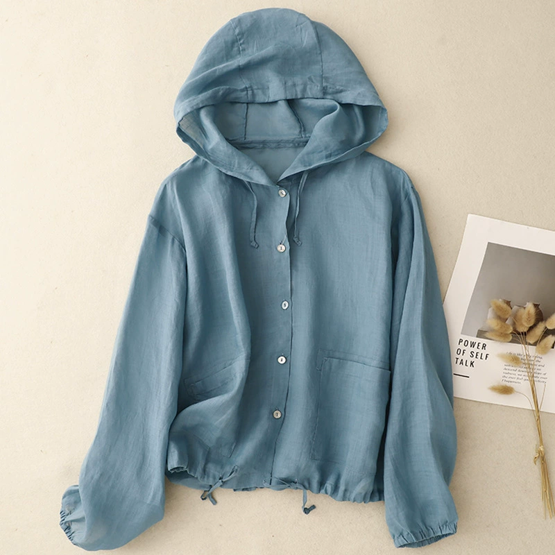 Рекордная стрельба 2025 Новый летний хлопок большой размер с капюшоном свободный длинный рукав дышащий солнцезащитный крем куртка с кондиционером рубашка