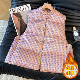 实拍25原版原料刺绣提花双喜羽绒棉服加厚保暖背心文艺冬季棉马甲