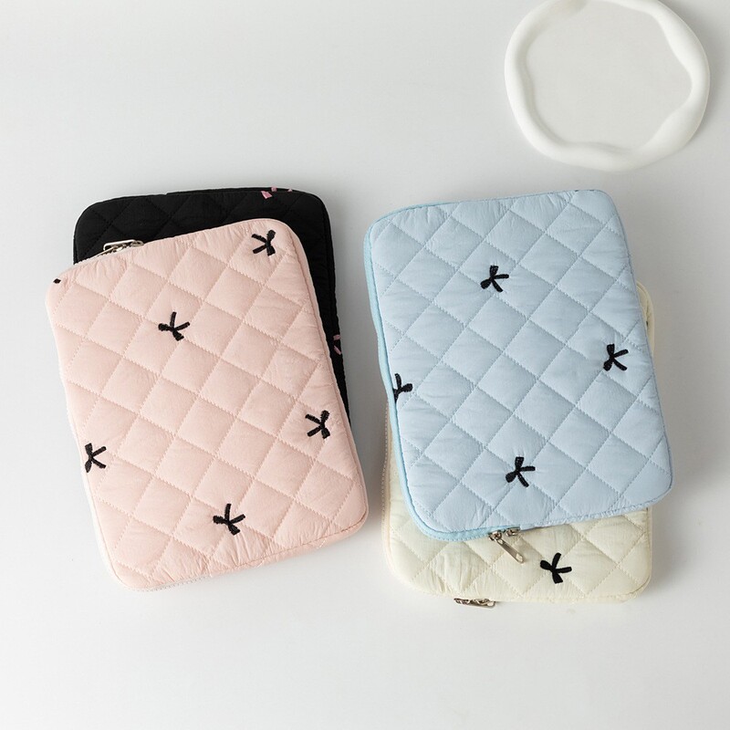韓国insタブレット収納かわいい菱格刺繍蝶結び11/13/15インチノート収納バッグ|undefined