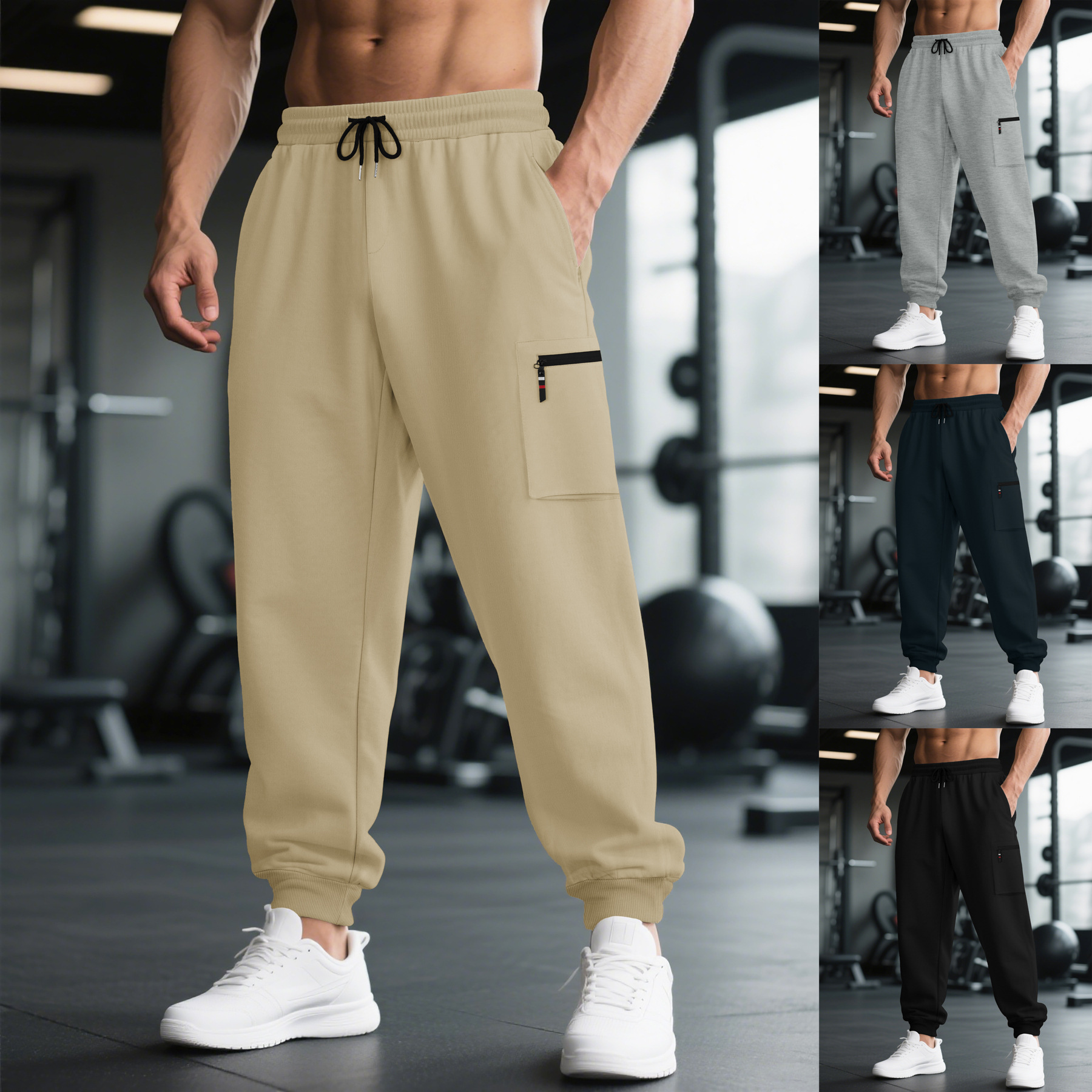 Amazon Cross-Border Men's New Fashion Trend Outdoor Hiking Travel Leggings Zipper Pocket Casual Sports Pants