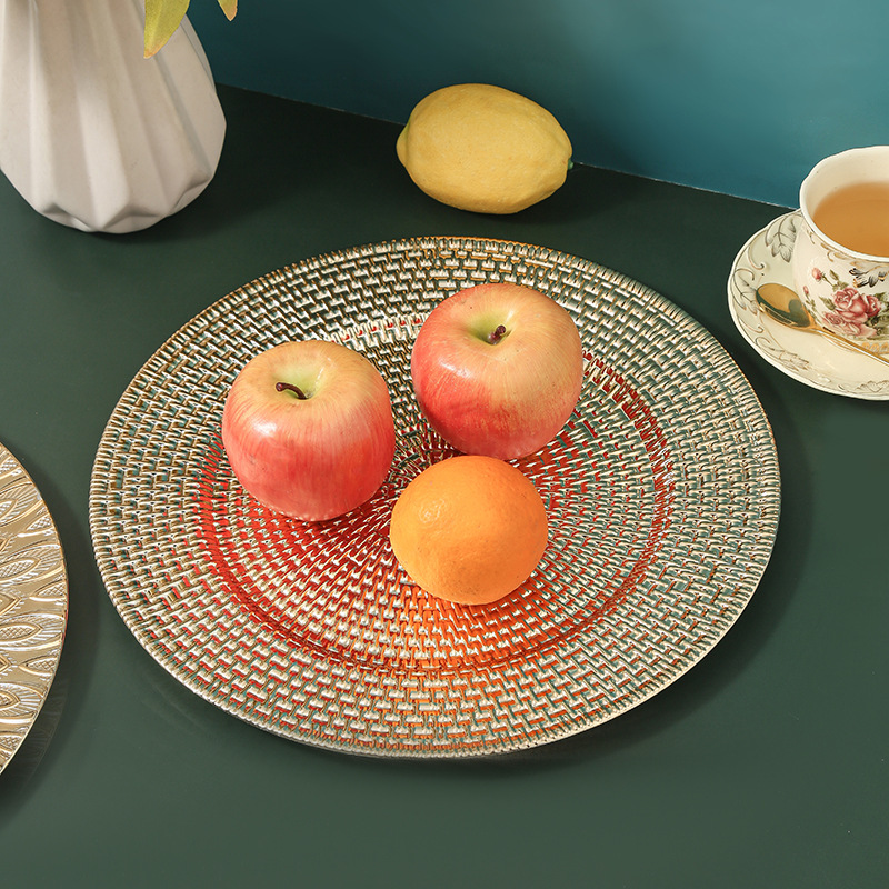 Plato de sala de estar retro europeo, plato de frutas, material pp, plato de almohadilla de comida occidental, plato de decoración de hotel, boda al por mayor