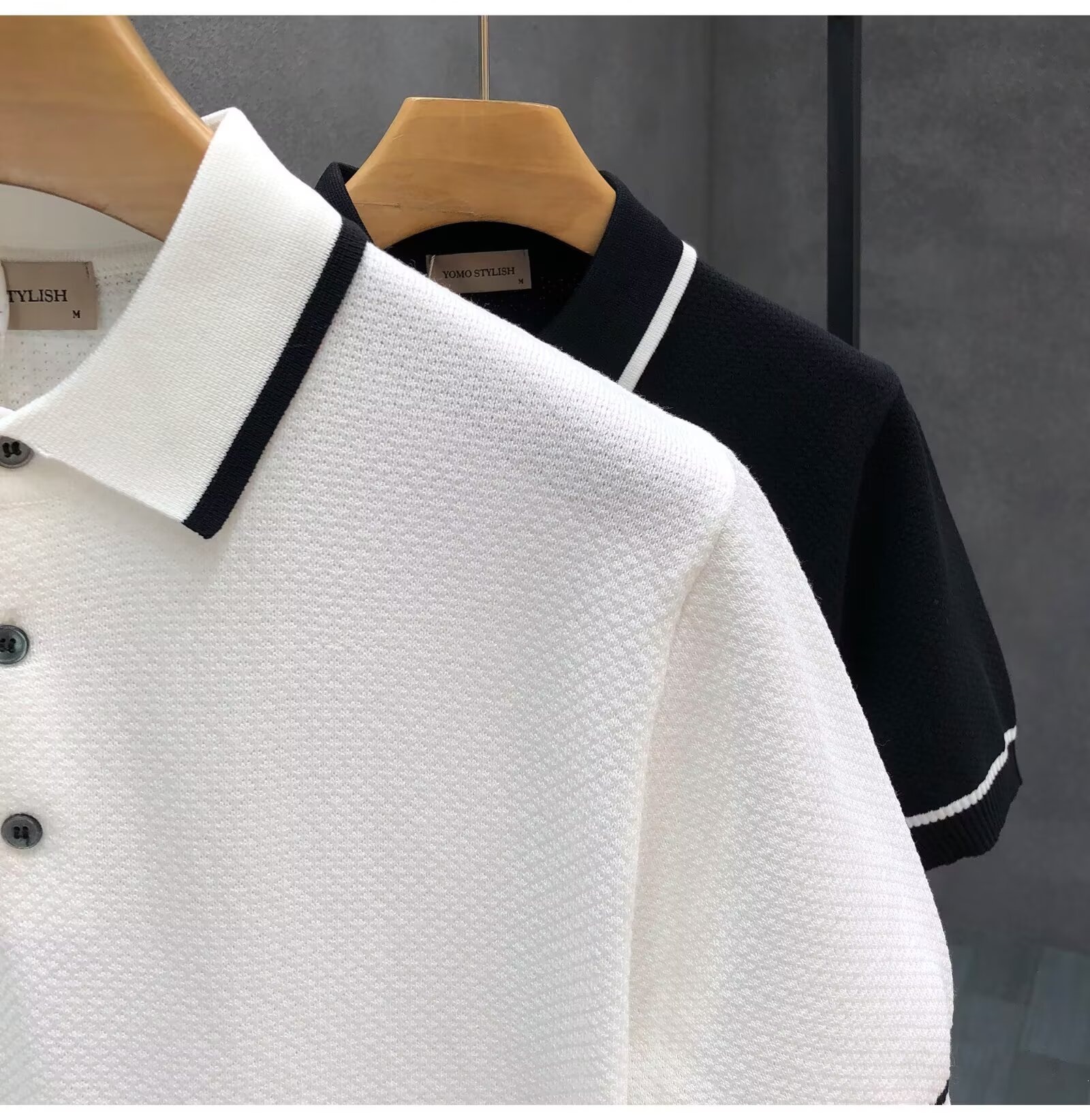 Men's Breathable Knit Polo Shirt With Contrast Collar, Casual Business Short Sleeve Top For Summer, Comfortable Loose Fit T-Shirt_viptrois.com