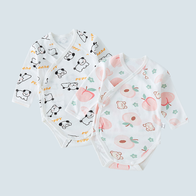 Newborn spring and autumn sheath baby cotton belly protection slant romper baby Four Seasons bottoming long sleeve jumpsuit