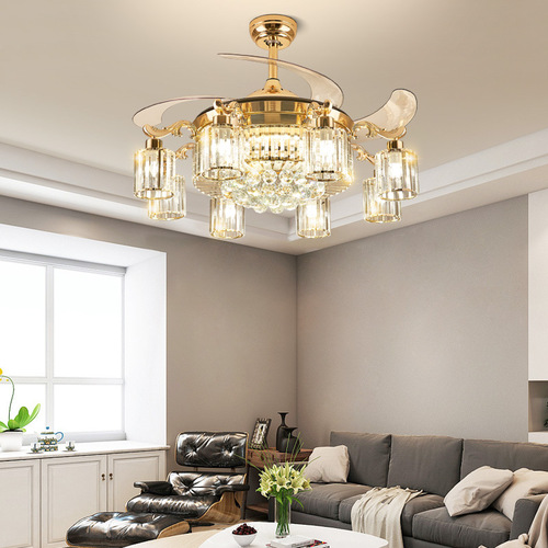 European crystal invisible fan lamp living room chandelier home smart bedroom restaurant ceiling fan lamp Nordic simple lamps