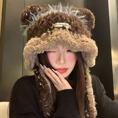 小猫毛线帽子女秋冬保暖针织帽护耳毛绒绒可爱百搭毛线护耳雷锋帽