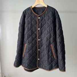 P645698NN 秋冬新款菱形格撞色牛仔羽绒外套百搭休闲羽绒服