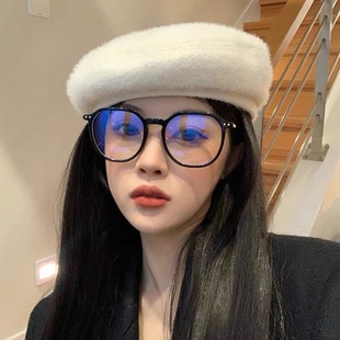 Internet Celebrity Women's ins Transparent Orange Large Frame Anti-Blue Light Glasses Plain Frame Retro Street Shot Big Face Slimming Glasses