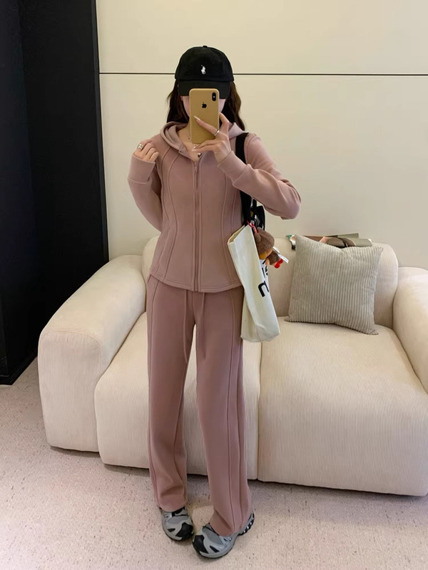 桑坡新款露露三代防风加厚款绵羊毛套装女保暖显瘦连帽运动两件套|undefined