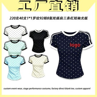 夏季新款学生简约波点休闲百搭三条杠短袖T恤修身显瘦性感辣妹