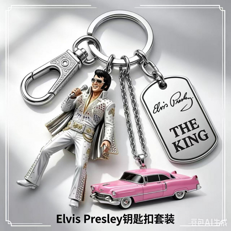Cross-Border Metal Singer Elvis Pink Car Keychain European and American Style Creative Pendant Personalized Backpack Accessory