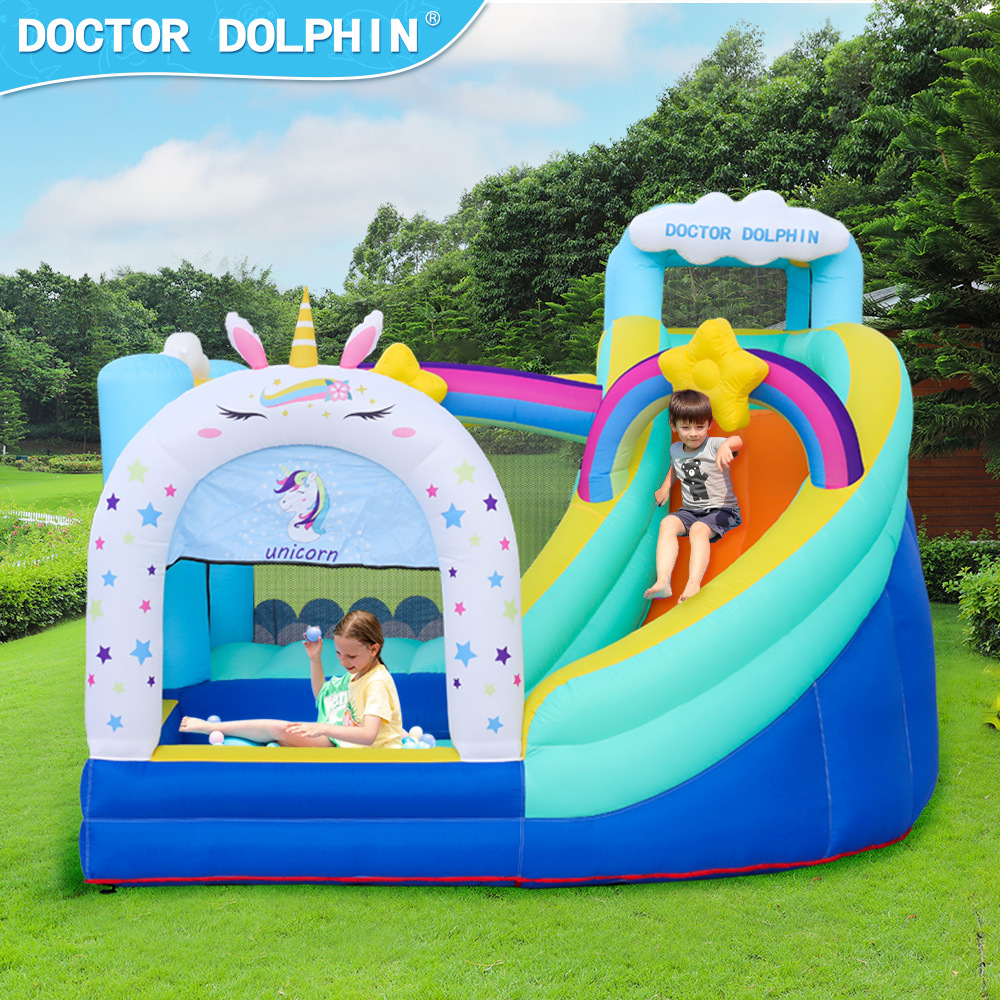 Doctor Delfín | Castillo inflable para niños, tobogán pequeño para niños, conjunto combinado de castillo inflable pequeño para el hogar