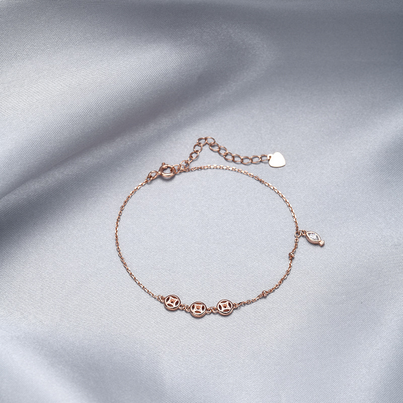 Moda fresca cobre moneda accesorios estilo coreano s925 plata esterlina diamante incrustado circón pulsera estilo frío pulsera elegante para las mujeres