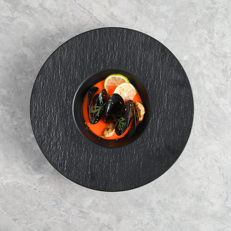 Comercio exterior Sombrero de paja de cerámica de grano de piedra transfronterizo Plato de plato Pasta Plato de comida occidental Plato de sopa de boca profunda Plato de ensalada profundo
