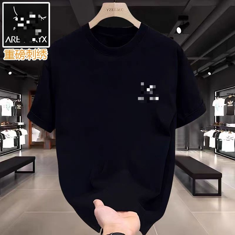 半袖アメリカンヘビー刺繍Tシャツメンズラウンドネック二重糸純綿半袖320グラムカップルトレンディブランドルーズ|undefined