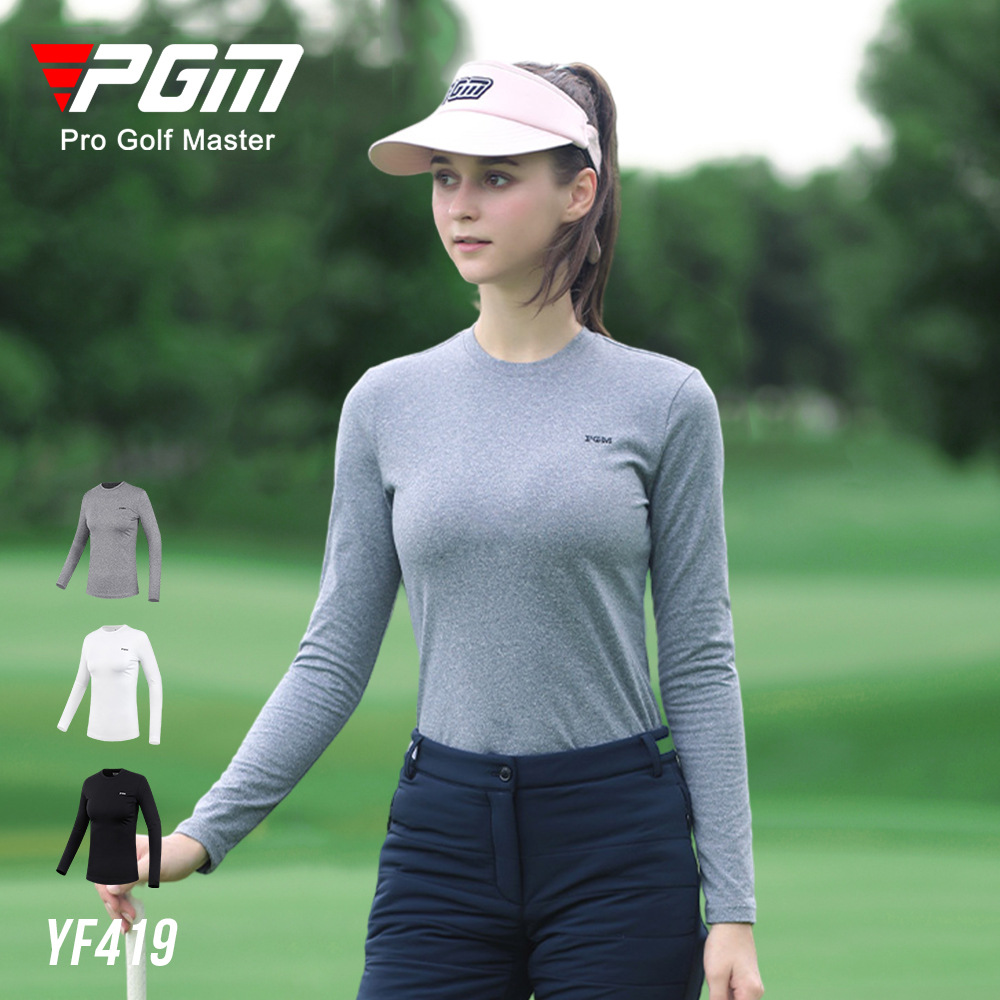 Áo thun golf nữ cổ tròn dài tay lót lông cừu ấm — Áo mặc trong golf nữ YF419 màu đen, Áo Sơ Mi Nữ chơi gôn màu xám YF419, YF419 nữ Golf mặc trong màu trắng