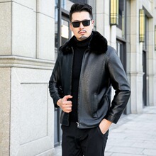中老年皮衣男士外套新款皮毛一体爸爸装pu皮夹克加绒加厚厂家批发