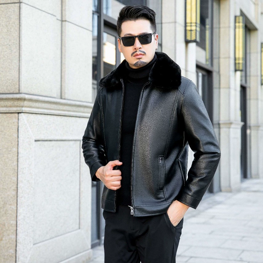 Кожаное Мужское пальто среднего возраста, Новая меховая куртка из искусственной кожи для одного папы на флисовой подкладке, толстая оптовая продажа с фабрики