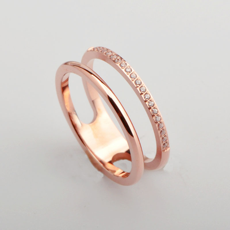 Geometric Pattern Women'S Gender Titanium Steel Rose Gold Plated Simple Style Inlay Geometric Zircon Rings